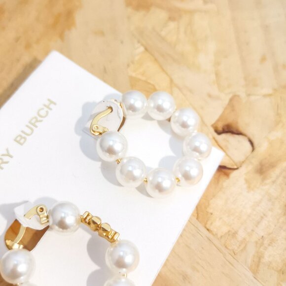 NEW Tory Burch Kira Pearl Hoop Earrings Gold - Picture 4 of 5